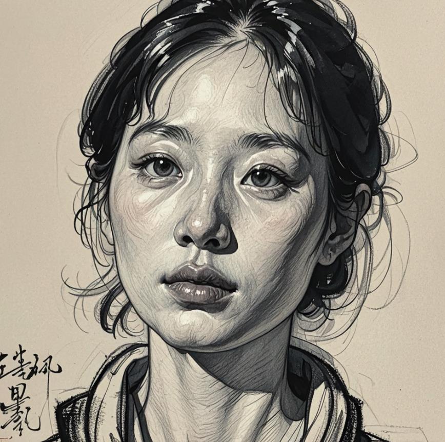 45岁中年妇女素描画